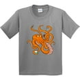 thumbnail image 3 of Inktastic Giant Orange Octopus Eating Ice Cream Youth T-Shirt, 3 of 5