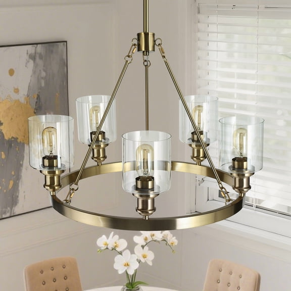 LNC Arlimutike 6-Light Brass Chandelier with Clear Glass Shades for Dining Room