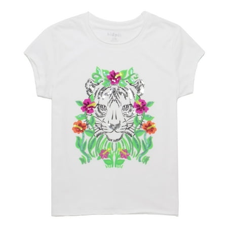 

KIDPIK Girls Short Sleeve Sequin Tiger Graphic Tee Size: 2T - XXL (16)