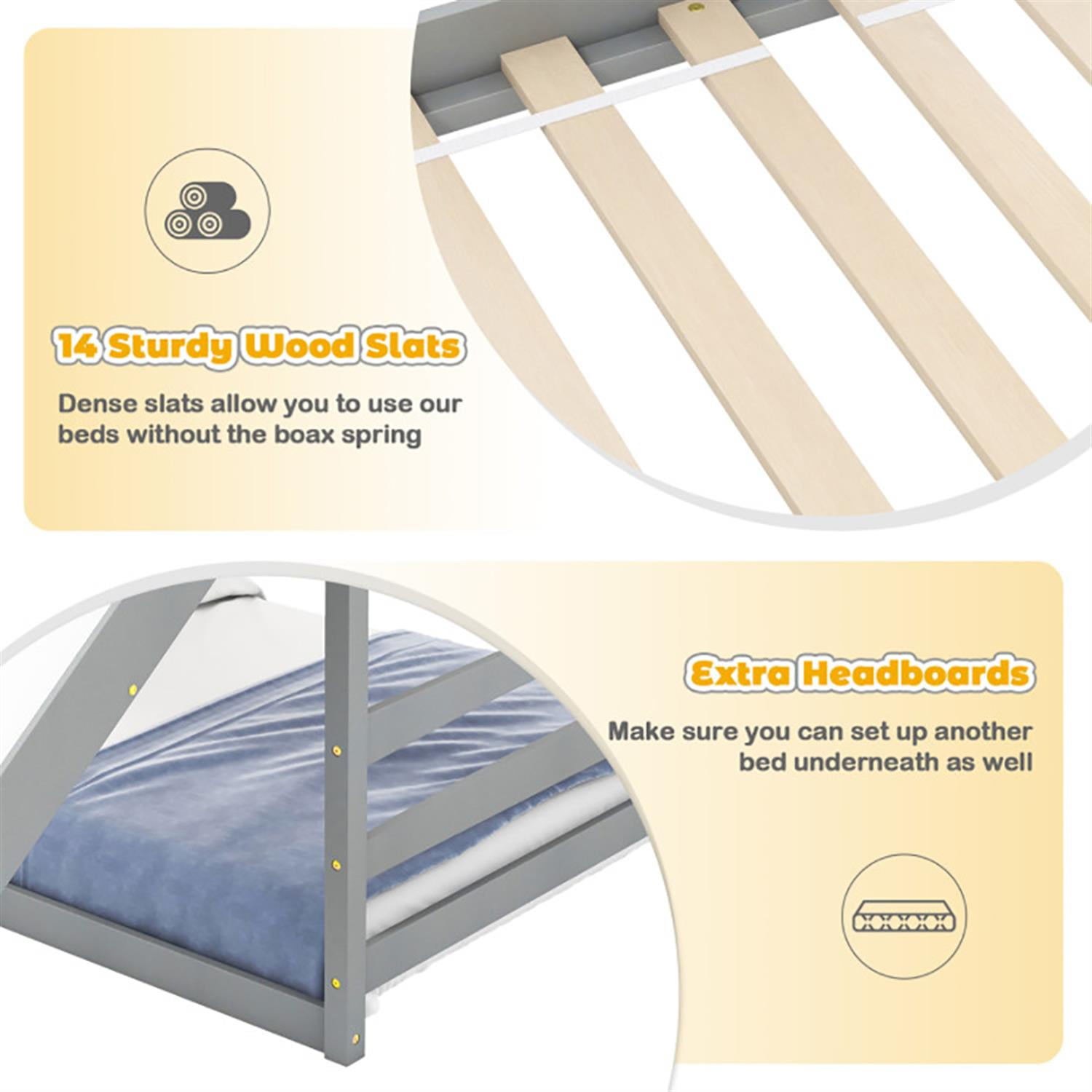 Demi Bonn Twin Over Twin Bunk Bed with Slide and 2-Step Storage Staircase, Solid Wood Loft Bed with Ladder and Full-length Guardrails, Gray