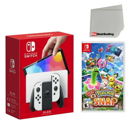 Nintendo Switch OLED Console White with New Pokemon Snap and Screen Cleaning Cloth