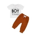 thumbnail image 1 of goowrom Baby Tops Pants Suit, Short Sleeve Round Neck Letters Print Shirt Summer Drawstring Pants 2pcs Suit, 1 of 9