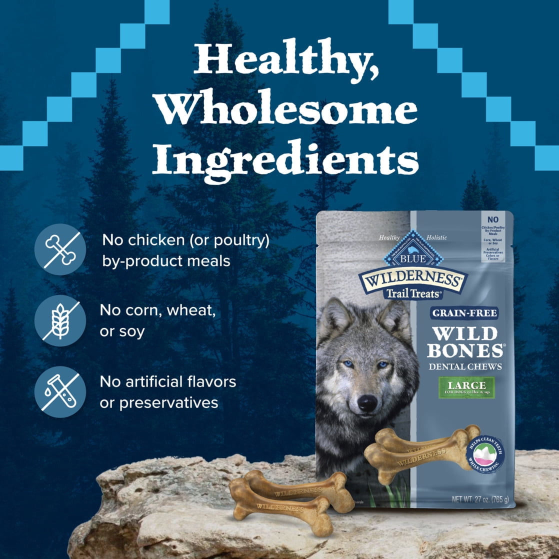 Blue Buffalo Wilderness Wild Bones Dental Chews Dog Treats, Large, 27-oz Bag
