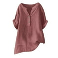 thumbnail image 3 of Womens Loose Buttons Down Blouse Tops Solid Casual Short Sleeve Shirt Blouse, 3 of 3