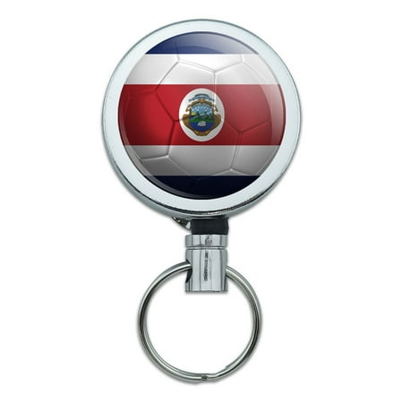 Costa Rica Flag Soccer Ball Futbol Football Retractable Belt Clip Badge Key