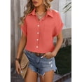 thumbnail image 5 of 2024 New Summer Women's Loose Short-sleeved Pocket Casual Wrinkled Shirt, 5 of 6