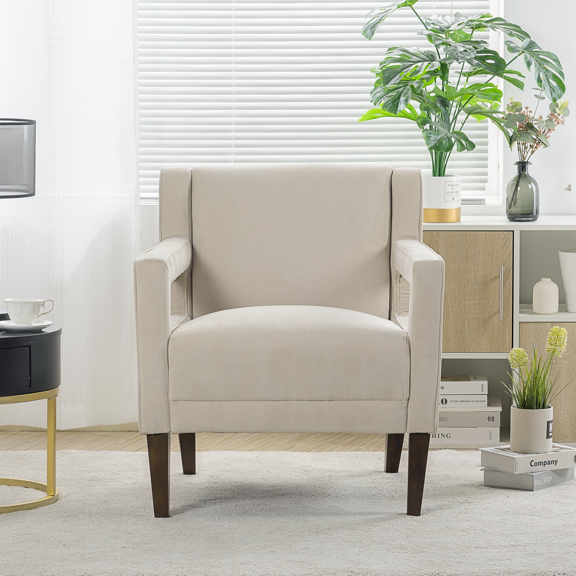 Kadyn 28.5" Wide Hollow Shape Arm Accent Chair, Modern Fabric Armchair for Living Room, Upholstered Fabric Accent Chair with Armrest, Cream White Kadyn 28.5" Wide Hollow Shape Arm Accent Chair, Modern Fabric Armchair for Living Room, Upholstered Fabric Accent Chair with Armrest, Cream White