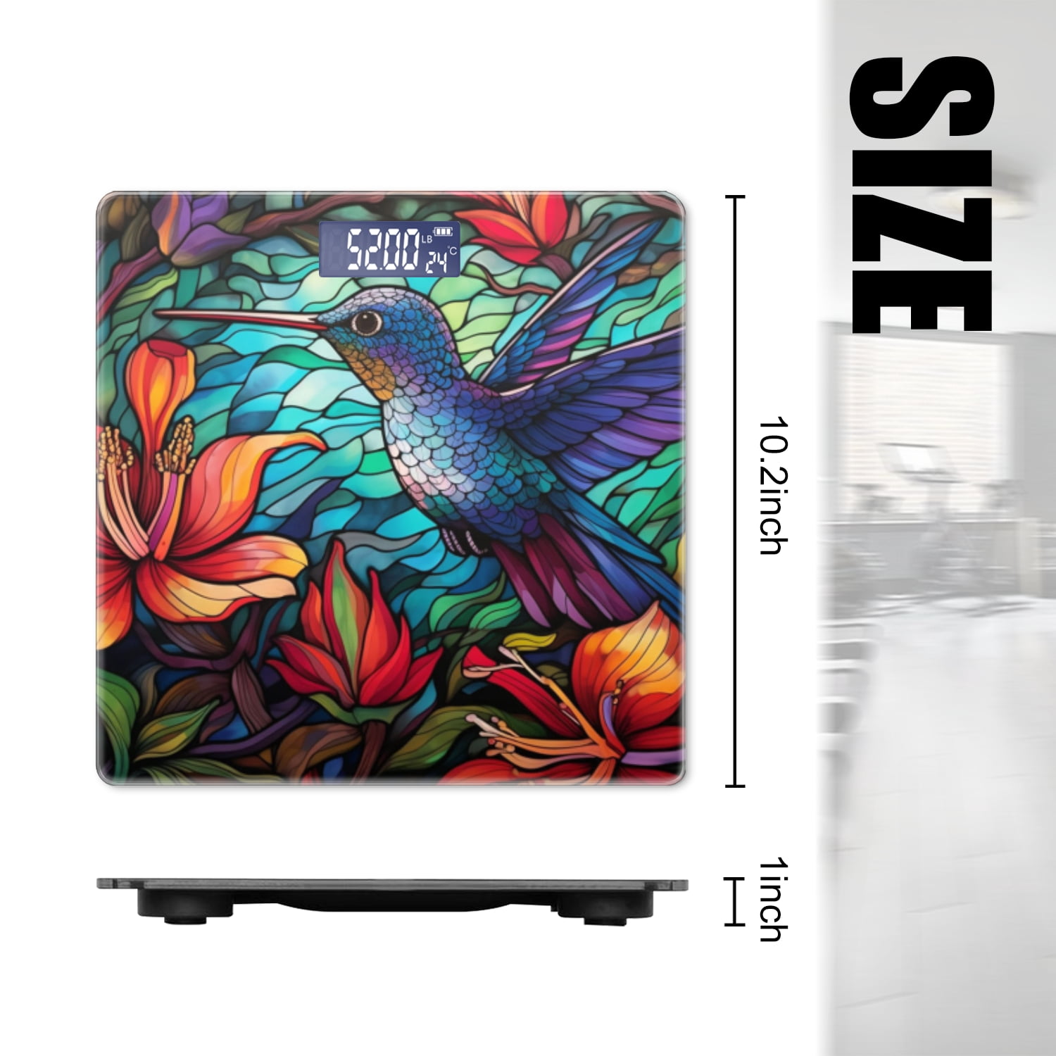 High Precision Body Weight Scale Smart Bathroom Scales with Large LCD Display(400lbs),Decorative for Bedroom-Hummingbird In Flight Surrounded By Vibrant Flowers