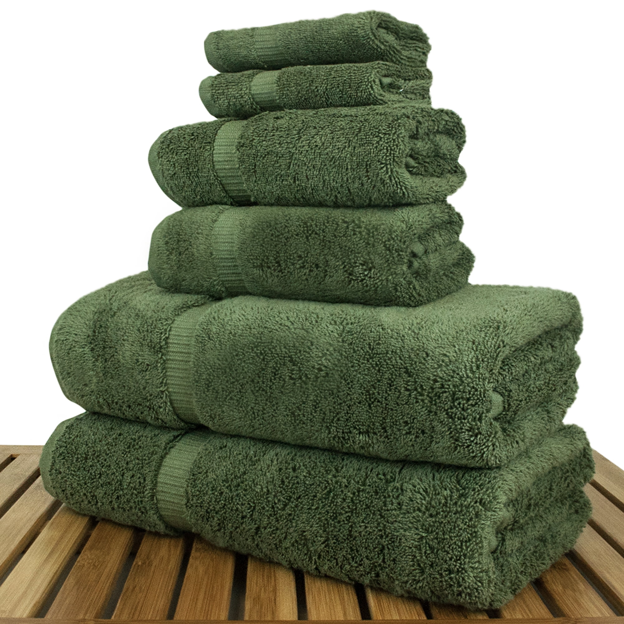 Luxury Hotel & Spa Quality, Quick Dry 100% Turkish Cotton, 700 GSM, Eco Friendly Towel, Bathroom and Kitchen Dobby Border Towels, 2-Bath Towel, 2-Hand Towel, 2-Washcloth (Bundle Set of 6, Moss)