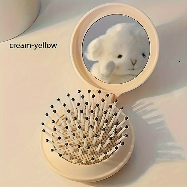 QJUHUNG Portable Folding Hair Comb with Mirror - Lightweight Travel-Friendly Design for All Hair Types