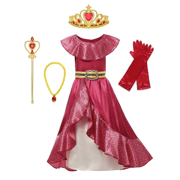 Disfraz de princesa Elena de Disney para niña, disfraz de Cosplay sin mangas, ropa roja de lujo para niños, ropa de fantasía para niños, 5-6T de Halloween Gao Jinjia LED