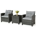 thumbnail image 2 of Gymax 3PCS Patio Rattan Sofa Set Outdoor Wicker Conversation Set Glass Tabletop w/ Grey Cushion, 2 of 10