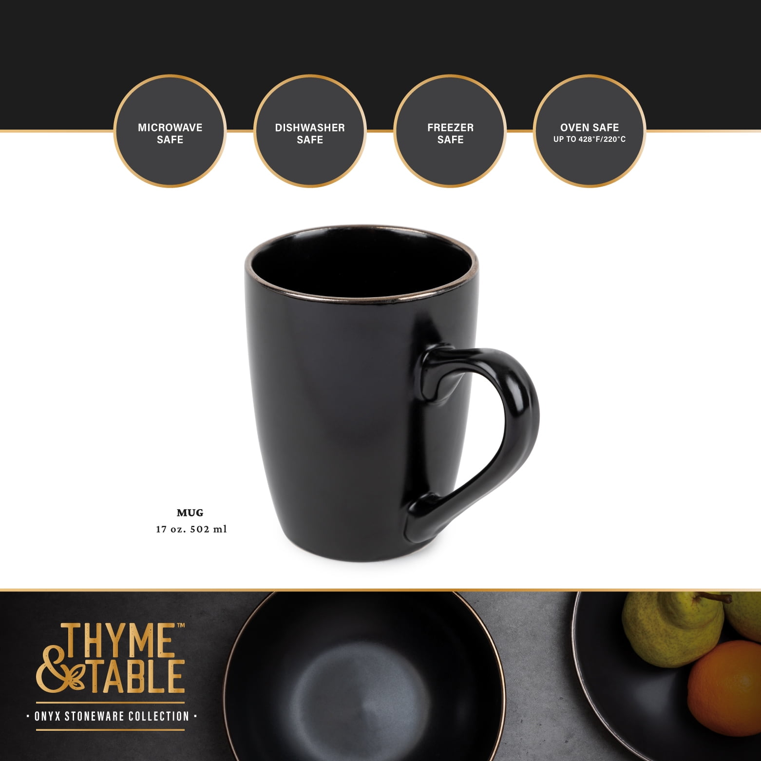 (2 pack) Thyme & Table Stoneware Mug 14oz, Black Onyx Collection