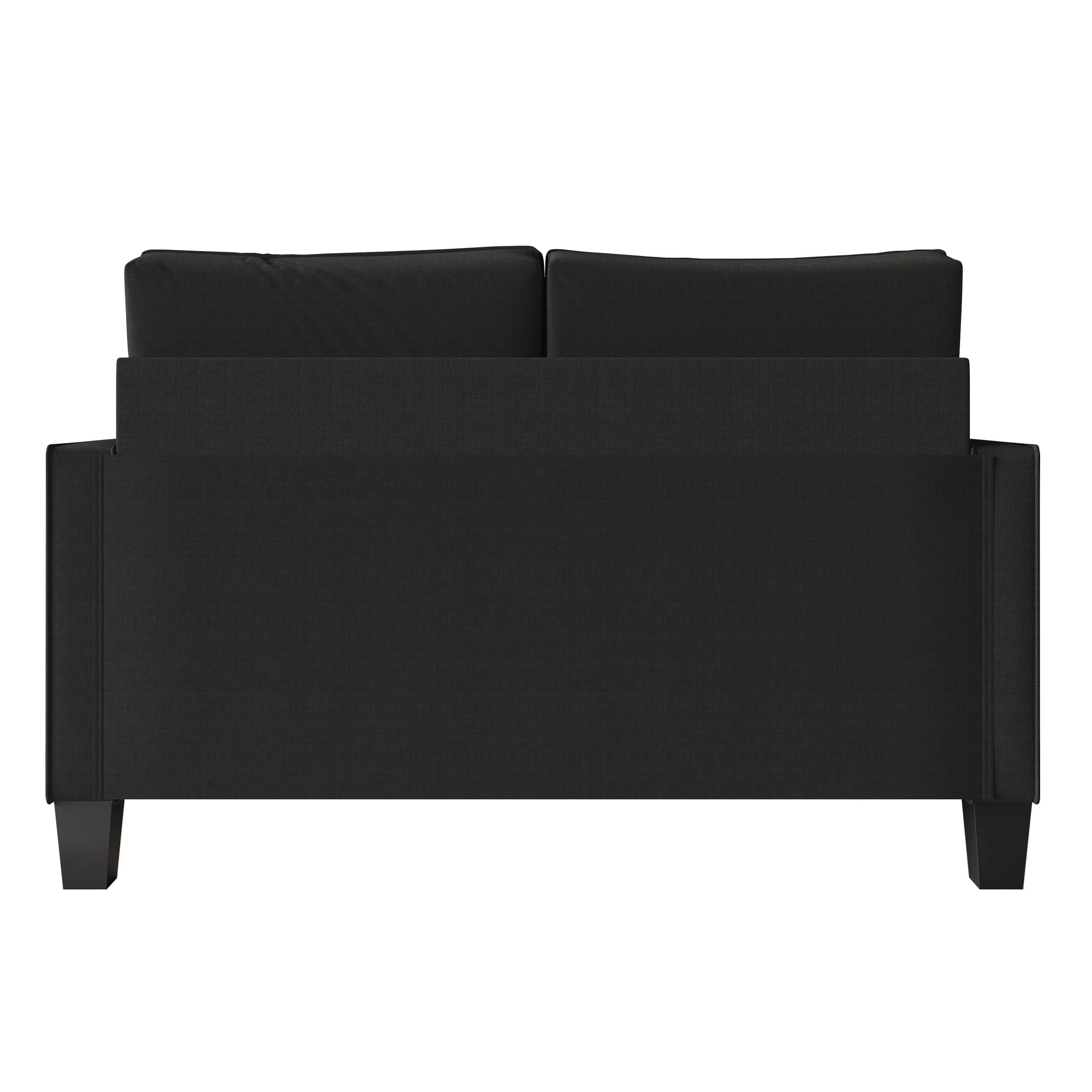 Home Design Marcia Square Arm Loveseat with Padded Back and Seat, Modern Upholstery, Black Legs, Comfortable Living Room Seating, Black