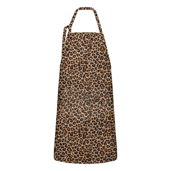 Brown and Black Leopard Print Apron-Garden Aprons for Women with Pockets-Cotton Linen Waterproof Kitchen Cooking Gardening Aprons Adjustable for Kitchen,Cooking,BBQ and Salon 33x27 Inch