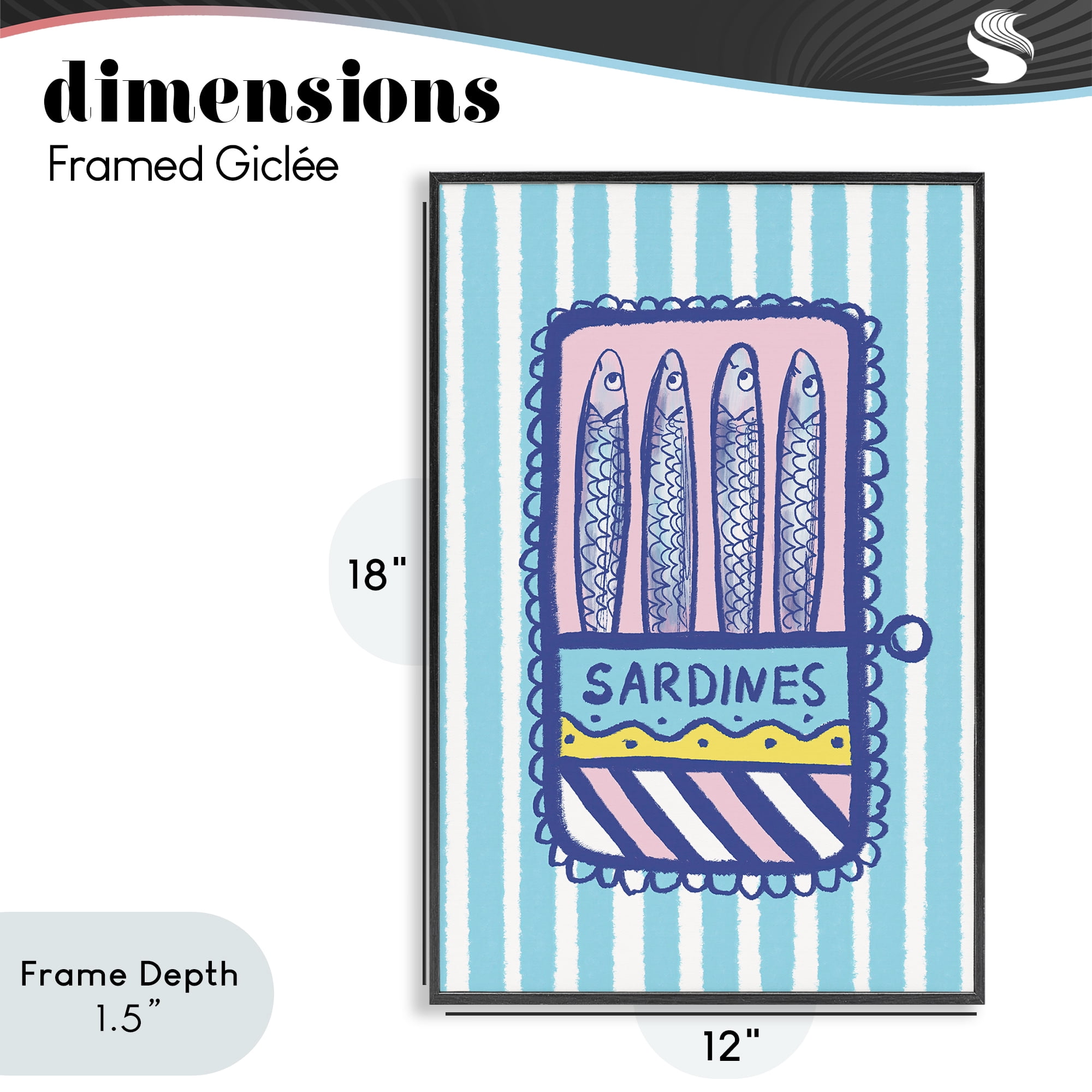 Stupell Industries Pastel & Stripes Sardines Black Framed Giclee Art, design by Florentina Dolci