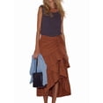 thumbnail image 2 of Women'S Boho Wrap Front Self Tie Knot Ruffle Hem Split Midi Skirt Wine Red L, 2 of 8
