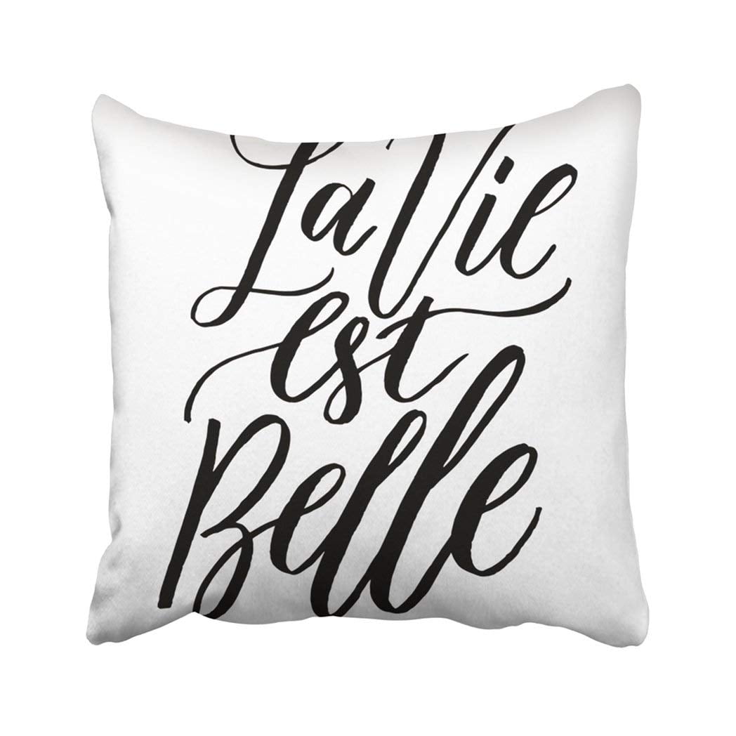 Rylablue Black French Quote La Vie Est Belle Meaning Life Is Beautiful Unique Inspirational Hand Pillowcase Throw Pillow Cover Case 18x18 Inches