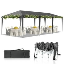 SalonMore 10' x 30' Canopy Tent with Smooth Corner Slider Button, Easy Pop-Up Party Tent with Roller Storage Bag & 8 Sandbags, Outdoor & Indoor, Dark Gray