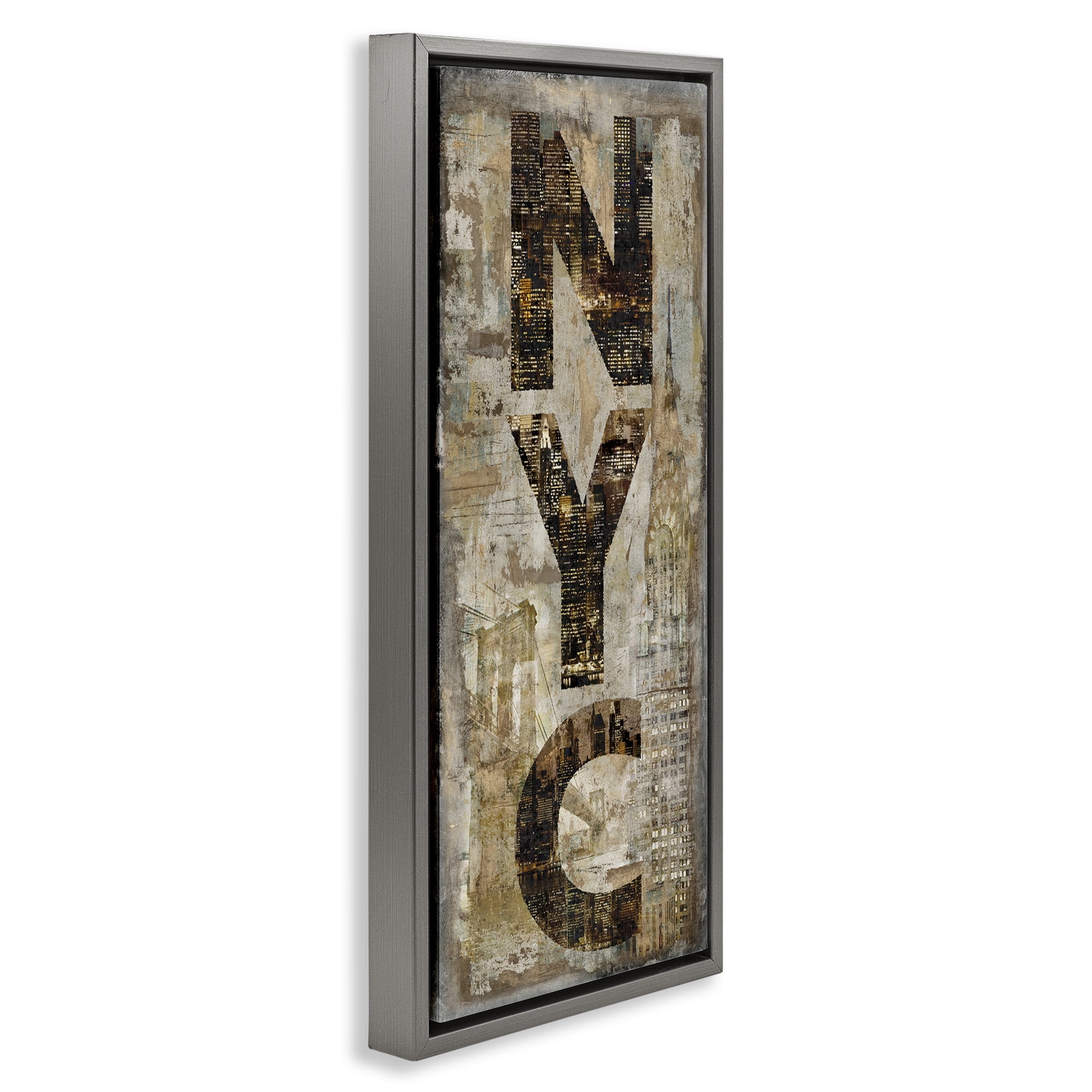 Stupell Industries New York City Montage Collage Town & City Painting Gray Floater Framed Canvas Art Print Wall Art, 11 x 25