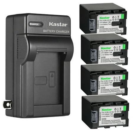 Kastar 4-Pack Battery and AC Wall Charger Replacement for JVC GZ-N1 GZ-N5 GV-LS1 GV-LS2 GZ-G5 AA-VG1U AA-VG1US AA-VG1EUM AA-VG1USM GZ-E10 GZ-E100 GZ-E180 GZ-E200 GZ-E200AU GZ-E200BU GZ-E200RU GZ-E205