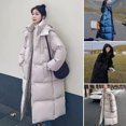 thumbnail image 2 of comerut Winter Down Coat Zipper Hooded Solid Color Midi Length Cardigan Keep Warm Padded Stand Collar Women Winter Coat for Outdoor, 2 of 8