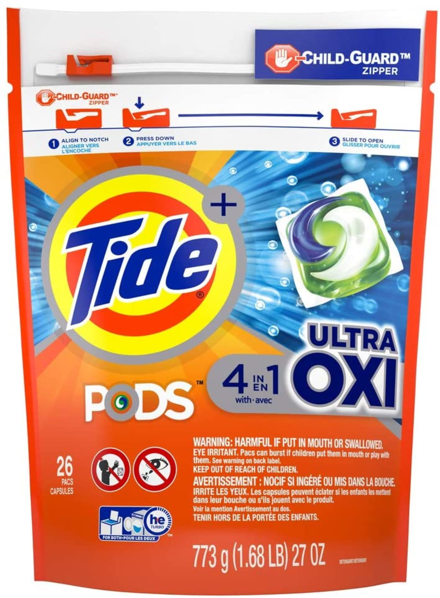 Tide Pods Ultra Oxi Liquid Detergent Pacs, 26 Count, 1 Each, Packaging