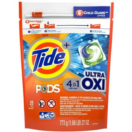 Tide Pods Ultra Oxi Liquid Detergent Pacs, 26 Count, 1 Each, Packaging May Vary
