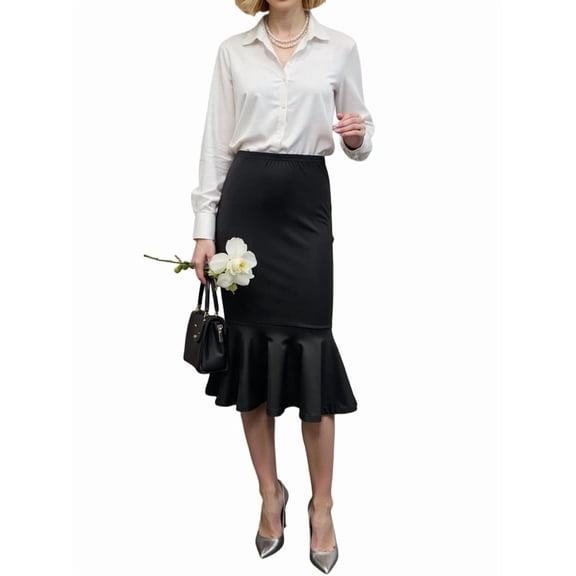 Women'S High Waist Party Work Bodycon Mermaid Pencil Midi Skirt Black L