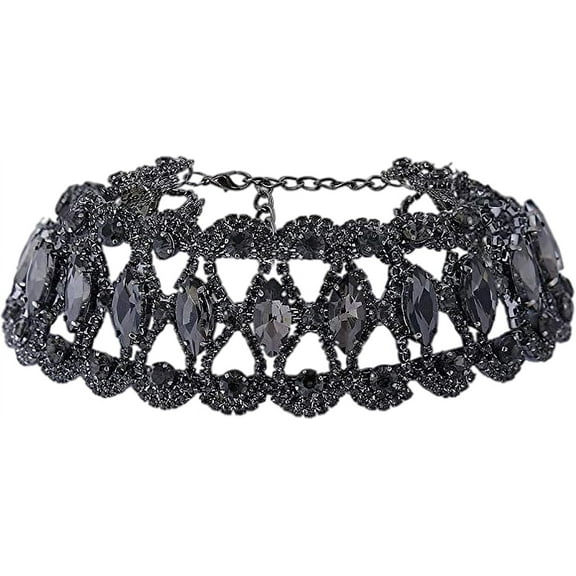 90s Diamond Rhinestone Crystal Choker Necklace Summer Costume Jewelry for Women- Chunky Elegant Flower Wide Necklaces Y2k Minimalist Jewelry,Bridesmaid Gifts