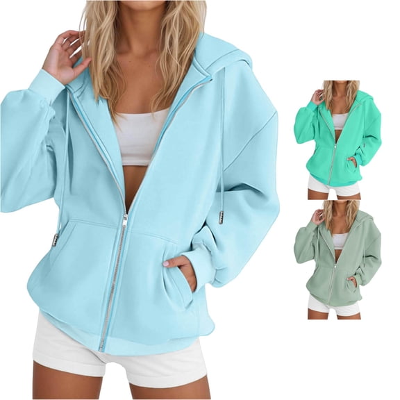 WEIGFI Womens Hoodies Zip Up Hooded Jacket Sweatshirt Oversized Coat With Pocket Soft Long Sleeve Casual Fall Winter Solid Color Leisure Street Daily Wear,Mint Green,XXL