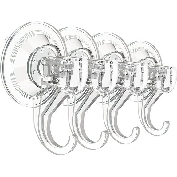 Suction Cup Hooks for Shower, Large Clear Heavy Duty Suction Cup Hooks, Wreath Hangers for Front Door Window Glass Kitchen Towel Loofah Utensils (4 Packs)