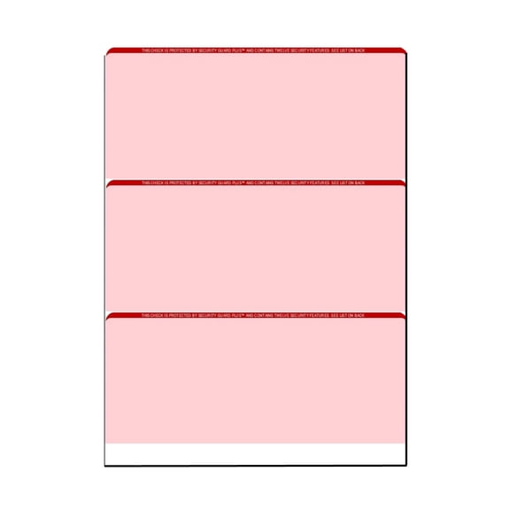 Zapco High-Security Check Paper, Red w Complex Background Pattern, 8-1/2" x 11", Microperfed with 3-Up Checks, 12 Security Features - PACK OF 250 SHEETS
