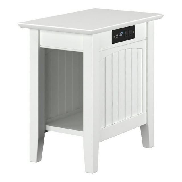 Bowery Hill Table d'Appoint en Bois Massif avec Chargeur d'Appareils Intégré, Blanc