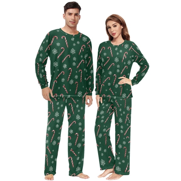 Matching Pajamas for Couples Christmas Candy and Snowflakes His and Hers Pajamas Sets Soft Long Sleeve Sleepwea