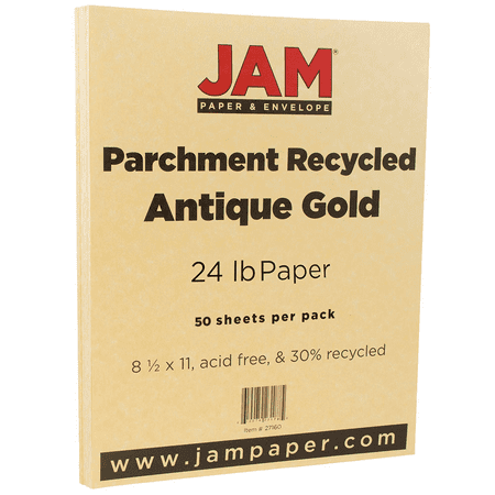 Gold Parchment Paper - JAM Paper Parchment Paper, 8.5 x 11, 24 lb Antique Gold Recycled, 50 Sheets/Pack