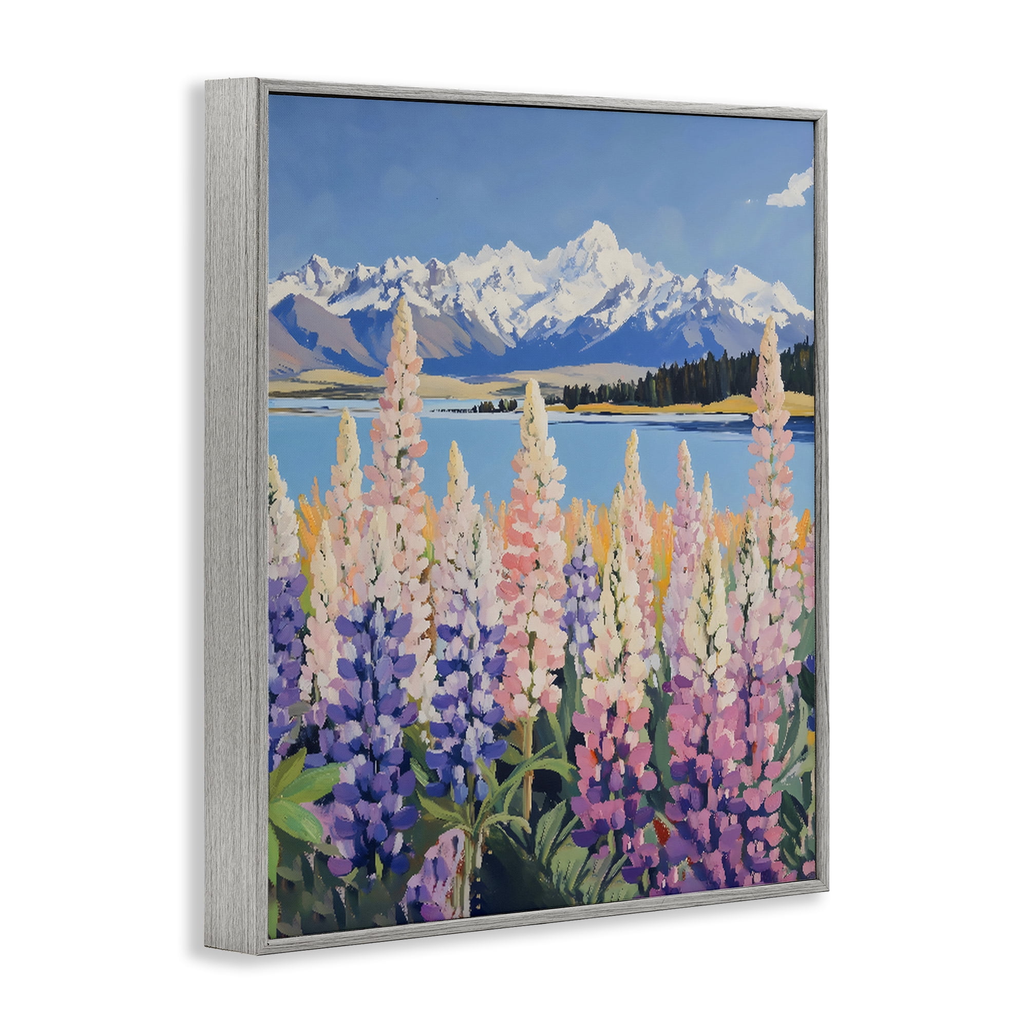 Stupell Industries Mountains & Wildflowers by Lake Gray Framed Giclee Art, design by The Prints Vibe