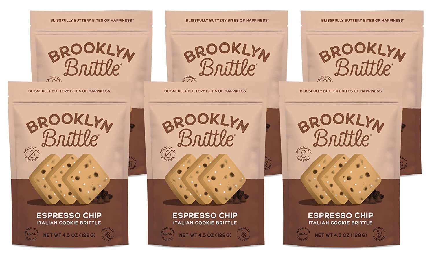 BROOKLYN BRITTLE Espresso Chip Italian Cookie Brittle, 4.5 oz. bag, Pack of 6
