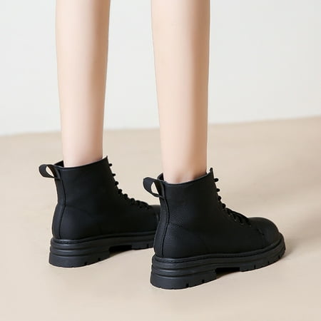 

Gubotare Winter Boots For Women Women s Work Waterproof Hiking Combat Boots Lace up Low Heel Booties Ankle Boots Black 8