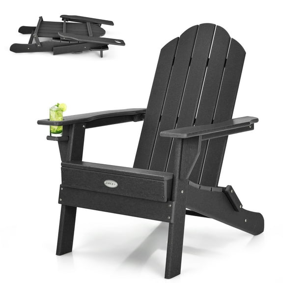Patiojoy Folding Adirondack Chair Outdoor Adirondack Chair Weather Resistant Lounger for Backyard Porch Poolside Black