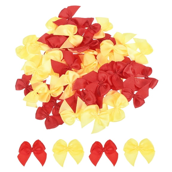 50Pcs Mini Ribbon Bow 1" Mini Fabric Satin Ribbon Flower Bows for Craft DIY Sewing Wedding Birthday Party Red & Yellow