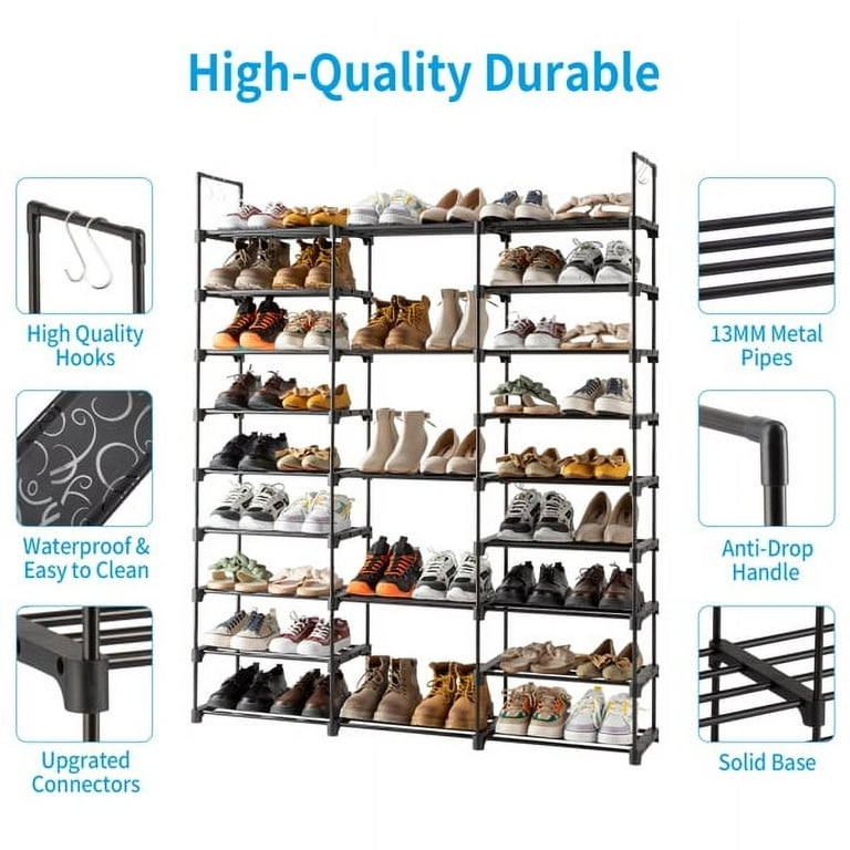 PENGKE Large Shoe Rack Shoe Storage Organizer Cabinet Tower with Dustproof Cover Closet Shoe Cabinet Tower,9 Tiers Black, Size: 23.6 in, Other