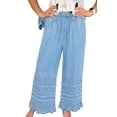 thumbnail image 7 of TinyCribz Women's Wide Leg Chambray Pants – High Waist Ruffled Hem 16, 7 of 7
