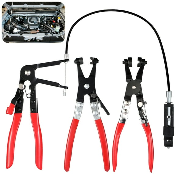 Hose Clamp Pliers Set of 3, Long Reach Wire Spring, 45 Degree Angled, Flat Band Hose Clamp Pliers, Professional Tools for Automotive Coolant Hose Fuel Hose Repair, Removal & Installation