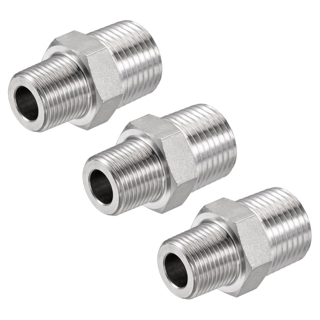 Unique Bargains 1/2x3/8 BSPT Filetage Mâle Raccord de Tuyau de Réducteur Hexagonal en Acier Inoxydable 3 Comte