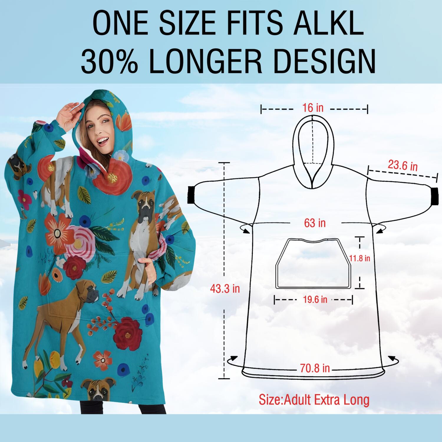 Oversized Wearable Blanket Hoodie,Dogs with Pioneer Flower Sherpa Blanket Hoodie with Super Pockets,Super Warm Fuzzy Pullover for Women & Men