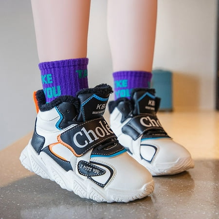 

Boys Girls Kids Winter Warm Sneaker High Top Shoes Faux Fur Lined Velcro Booties for Outdoor