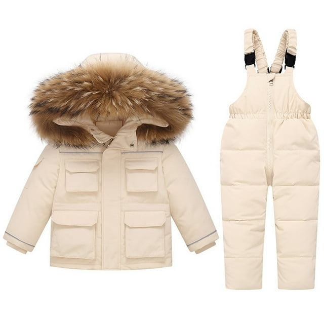 TIEVOSA Garçons Filles Enfants Manteau en Duvet à Capuche et Salopette de Ski Combinaison de Neige Ensemble d'Hiver Chaud