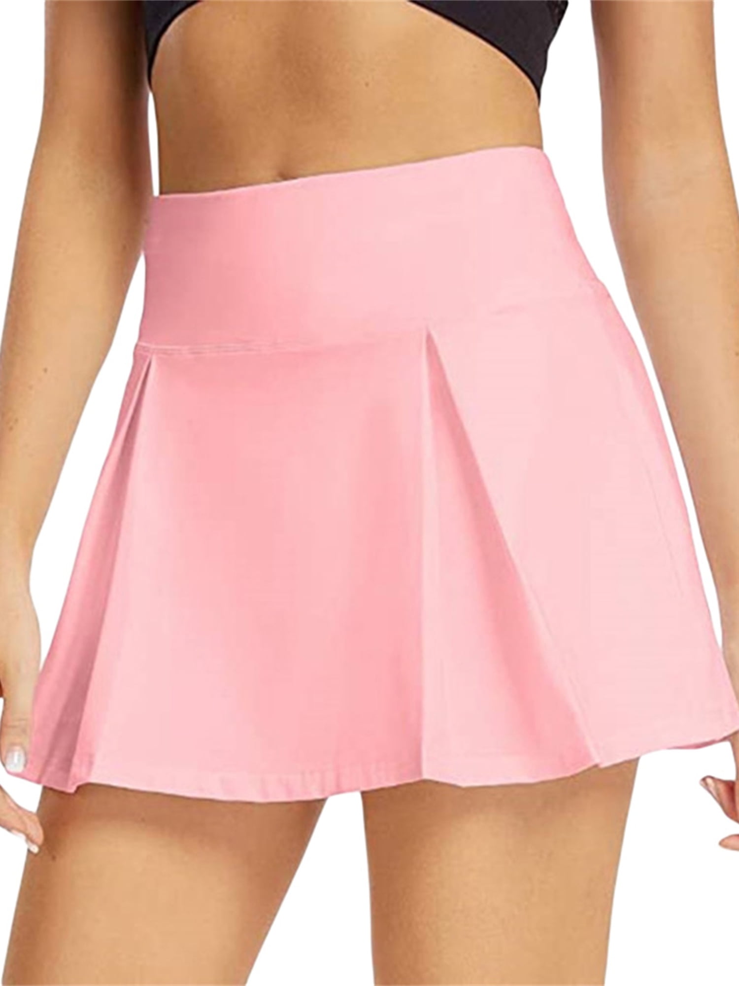 Tsseiatte Women Tennis Skirt, Elastic High Waist Pleated Solid Slim Fit Sports Yoga Shorts with