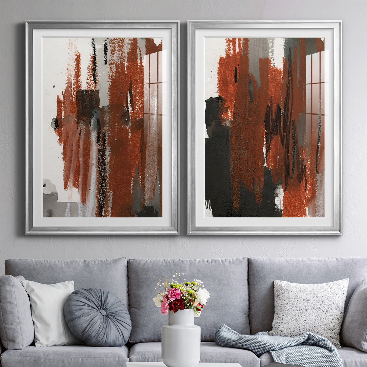 Wexford Home Loft Pastel V Premium Framed Print, 30.5" x 42.5" - Ready to Hang, Silver (Set of 2)